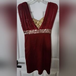 NWOT Event Burgundy Metallic Gold Sequin Dress Size Small